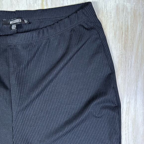 Missguided Black High Waisted Ribbed Casual Knit Chic Bootcut Flared Pants 14 - Picture 3 of 13